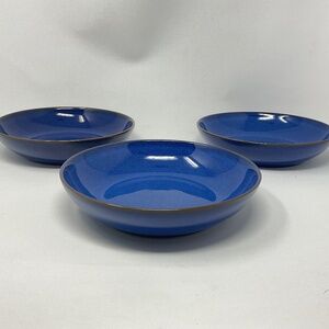 3 Denby Imperial Blue Stoneware Individual Pasta Bowls